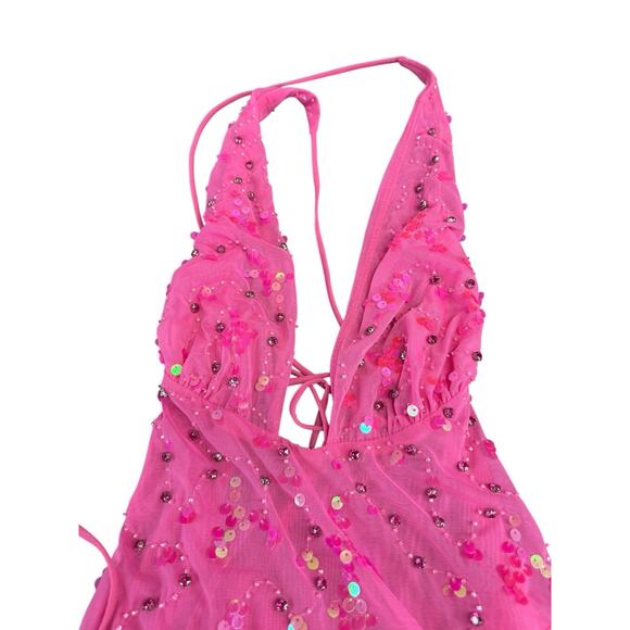 Oh Polly x Bratz Pink Luna Dress Size 4 Sequin Halter Backless Party MiniY2K - Picture 5 of 9